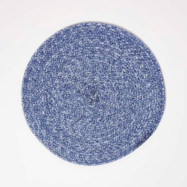 Homescapes Blue Woven Placemats Set of 4, 40 cm Round