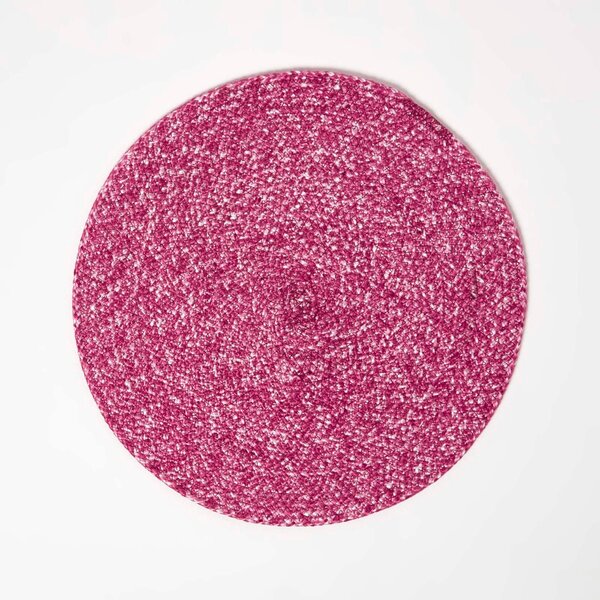 Homescapes Pink Woven Placemats Set of 4, 40 cm Round