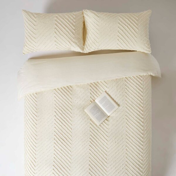 Homescapes Off White Chevron Cotton Tufted Duvet Cover Set Single