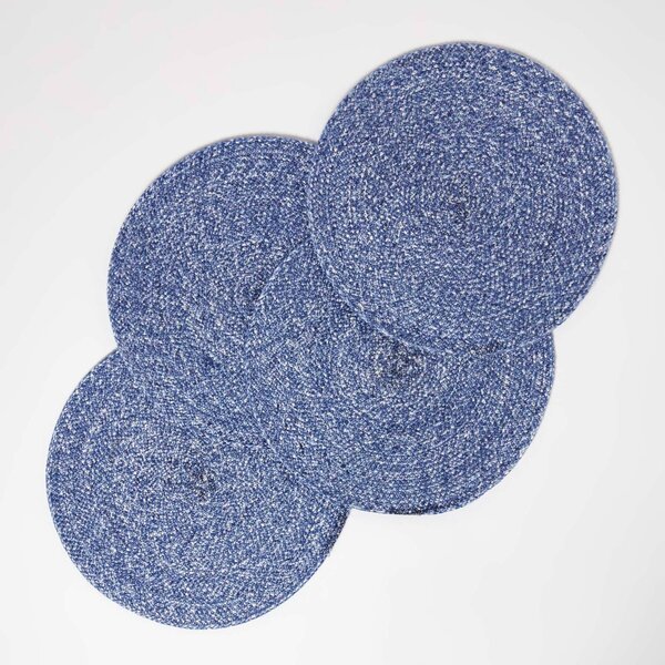 Homescapes Blue Woven Placemats Set of 4, 40 cm Round