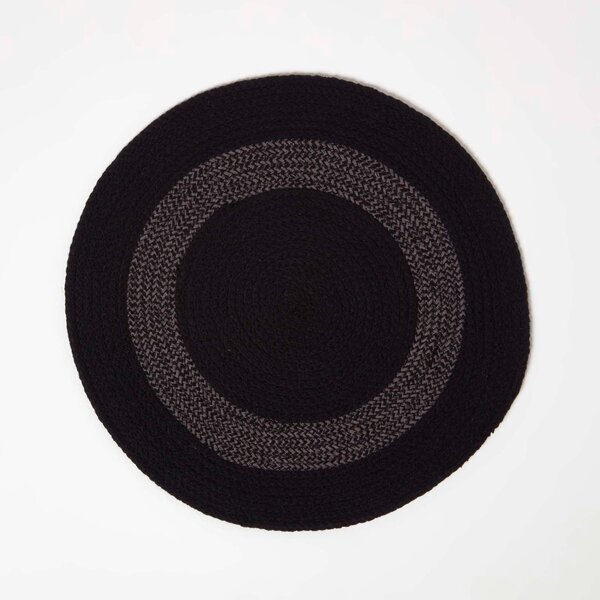 Homescapes Grey & Black Cotton Placemats Set of 4, 40 cm Round