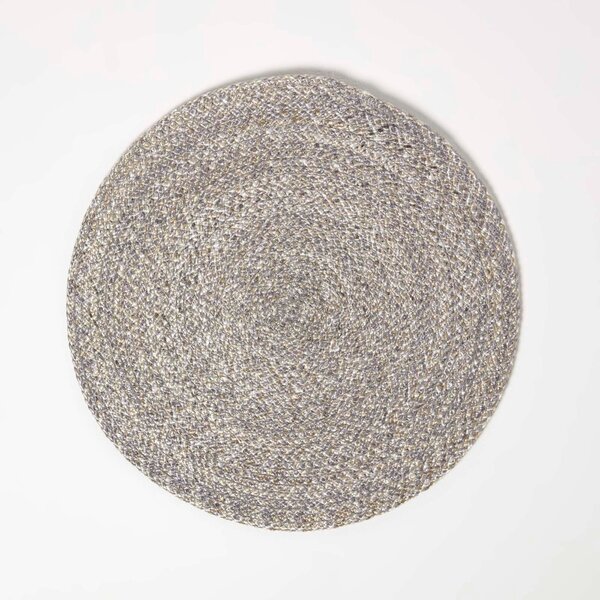 Homescapes Silver Woven Placemats Set of 4, 40 cm Round