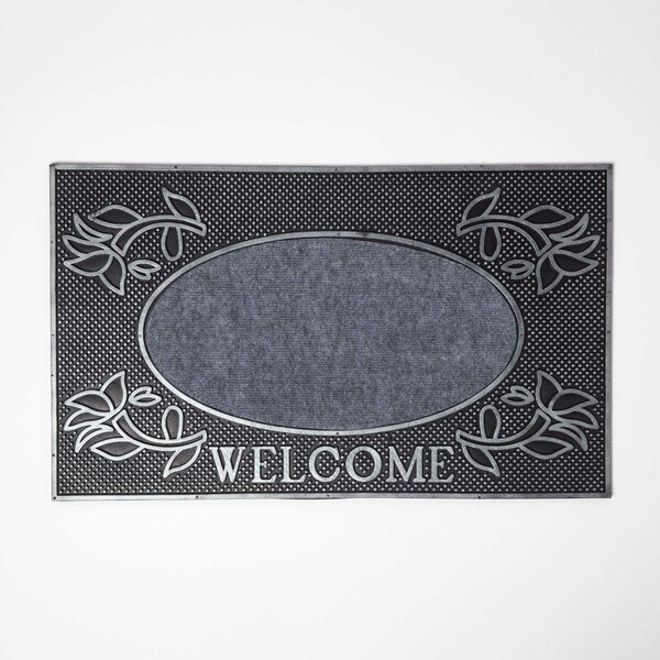 Homescapes Silver Ornate 'Welcome' Door Mat, 75 x 45 cm