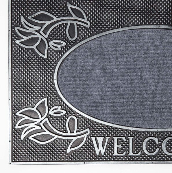 Homescapes Silver Ornate 'Welcome' Door Mat, 75 x 45 cm