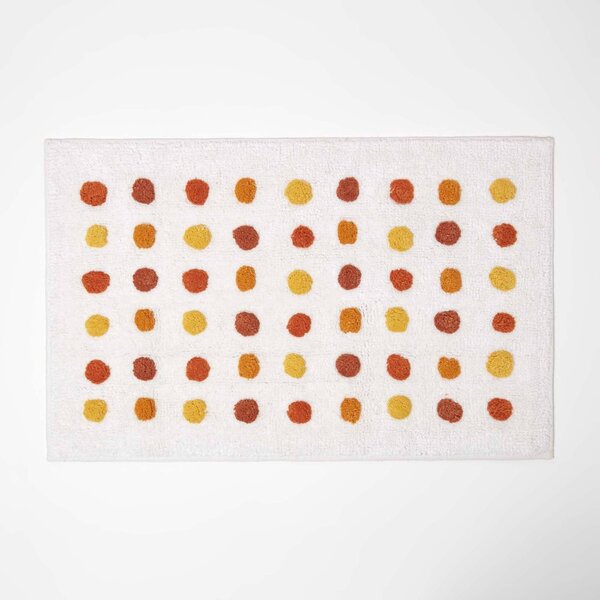 Homescapes Mustard and White Polka Dot 100% Cotton Bath Mat, 50 x 80 cm