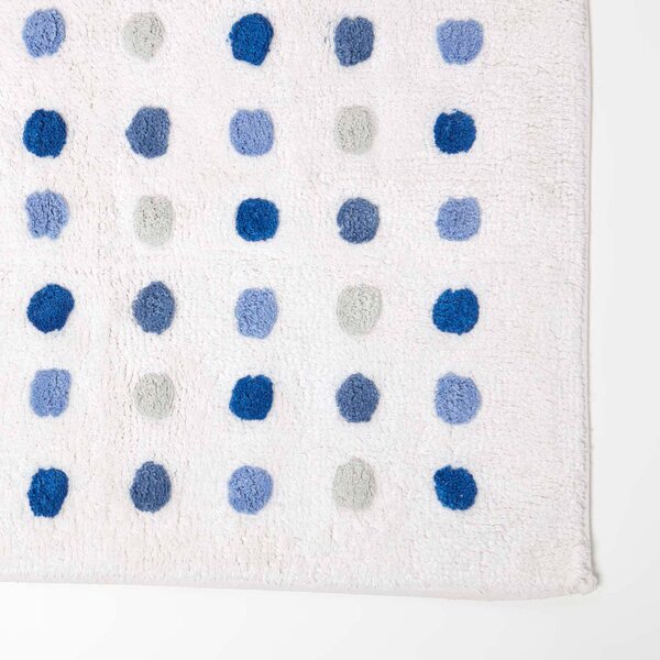 Homescapes Blue and White Polka Dot 100% Cotton Bath Mat, 50 x 80 cm