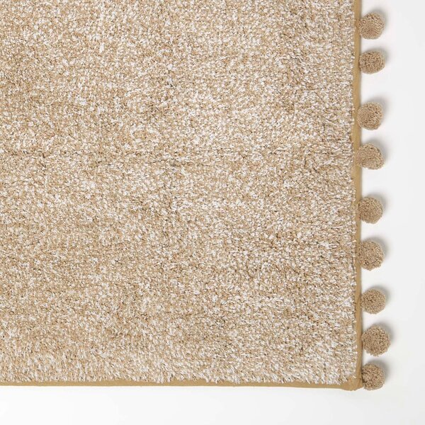 Homescapes Tufted Natural Cotton Bath Mat with Pom Pom Edges 50 x 80 cm