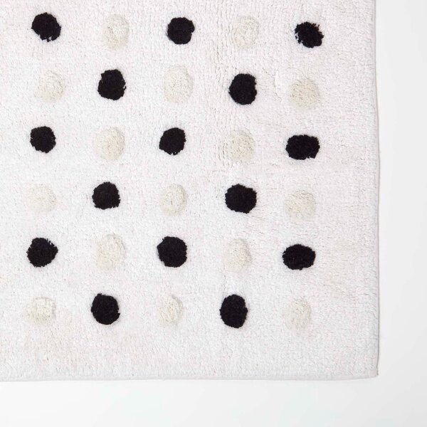 Homescapes Black and White Polka Dot 100% Cotton Bath Mat, 50 x 80 cm