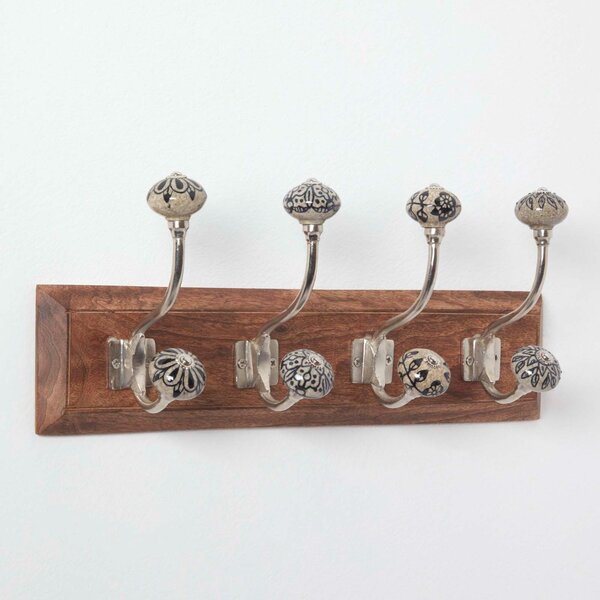 Homescapes Decorative Black & White Wall Mounted Coat Hook Rack