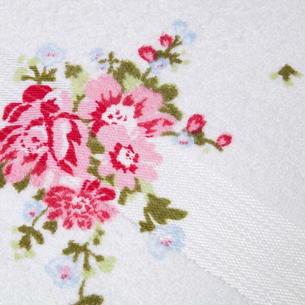 Homescapes Pink and White Floral Printed White Hand Towel 100% Cotton