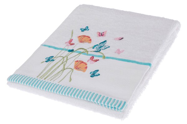 Homescapes Floral Butterfly Embroidered White Hand Towel 100% Cotton