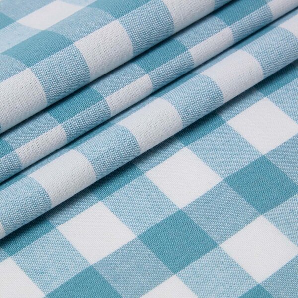 Homescapes Blue Block Check Gingham Cotton Fabric Material, Per Metre