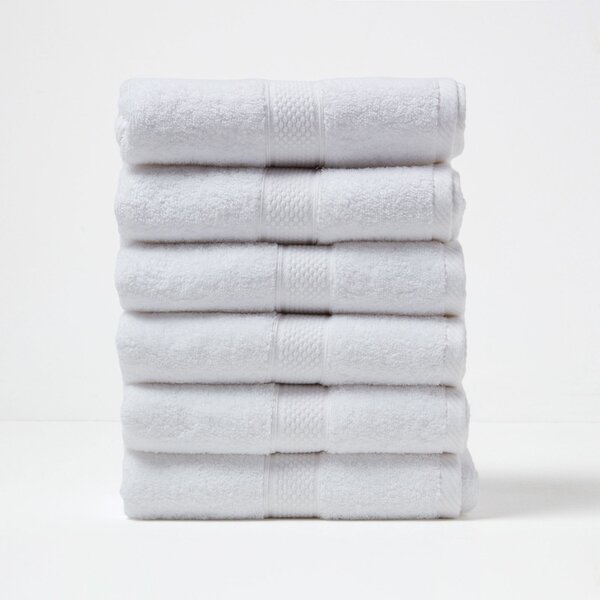 Homescapes White Hand Towel Set of 6 Turkish Cotton