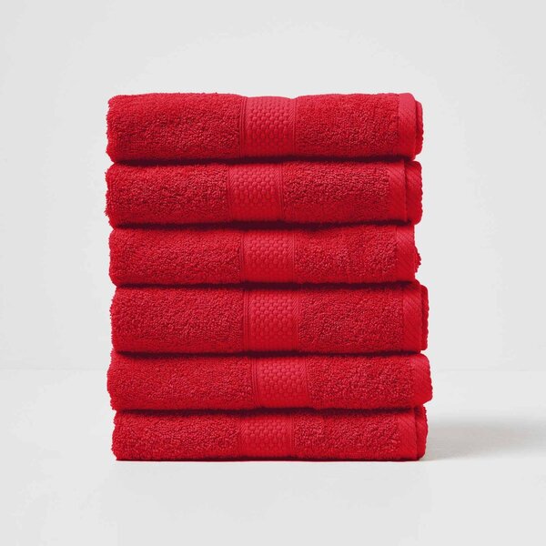 Homescapes Red Hand Towel Set of 6 Turkish Cotton