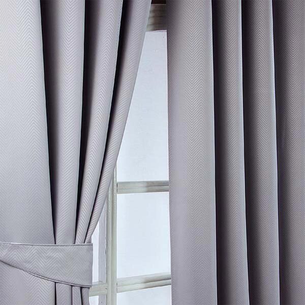 Grey Herringbone Chevron Blackout Curtains Pair Eyelet Style, 46x54"