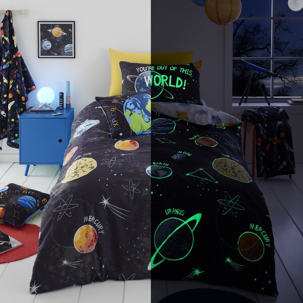 Bedlam Outer Space Glow in the Dark Duvet Cover Bedding Set Black
