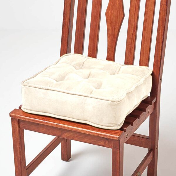 Cream Faux Suede Dining Chair Booster Cushion Firm 10cm Thick Seat Pad