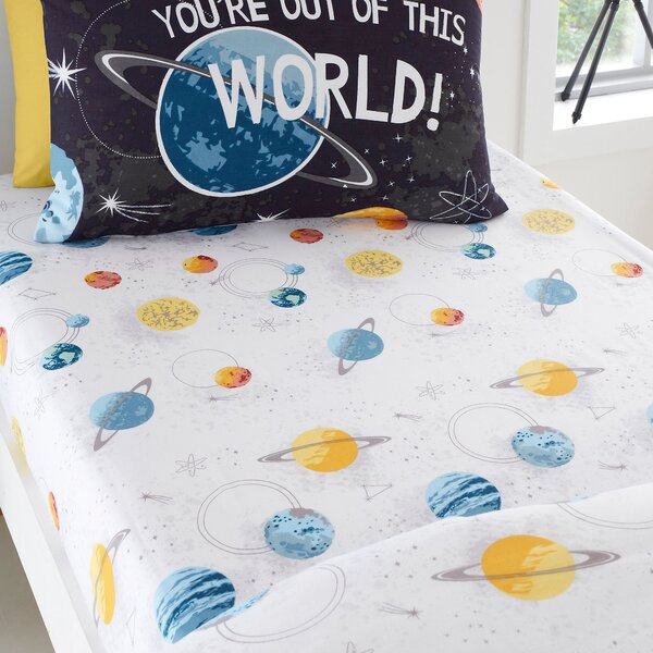Bedlam Outer Space Bed Linen Fitted Sheet Black