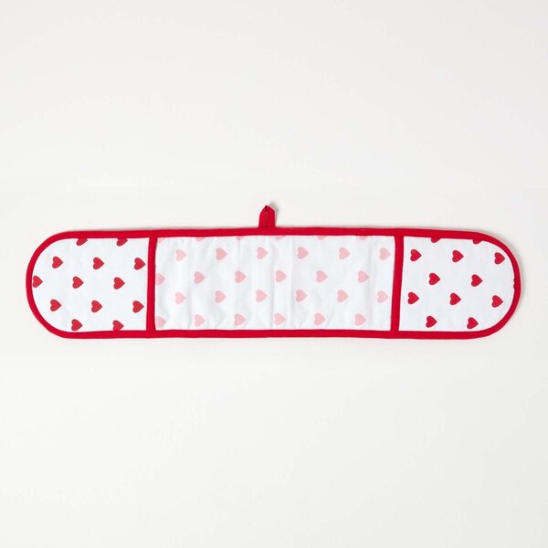 Homescapes Cotton Hearts Red Pink Double Oven Glove