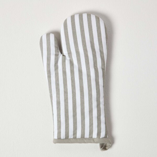 Homescapes Cotton Thin Stripe Grey White Oven Glove