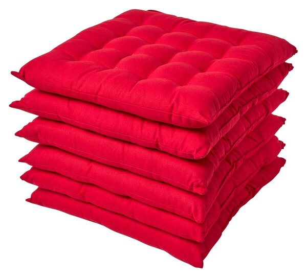 Red Plain Seat Pad with Button Straps 100% Cotton 40 x 40 cm, Set of 6