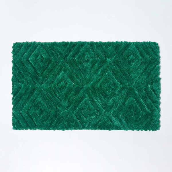 Emerald Green Super Absorbent Thick Pile Ikat Non Slip Bath Mat