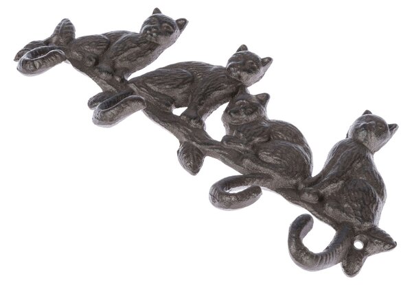 Cat Tail Cast Iron Coat Hook Hanger with Cats on a Branch Design