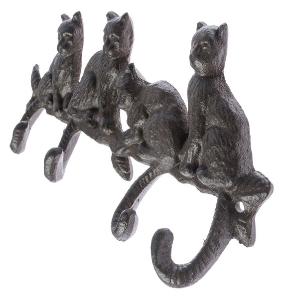 Cat Tail Cast Iron Coat Hook Hanger with Cats on a Branch Design