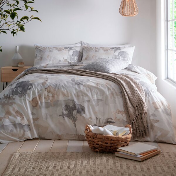 Edale Duvet Cover and Pillowcase Set Linen White/Grey