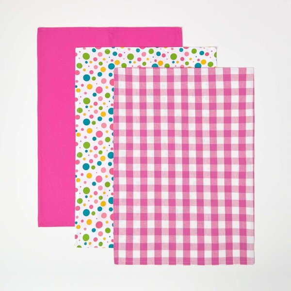 Homescapes Cotton Polka Dot Multi Colour Tea Towels Set Of Three