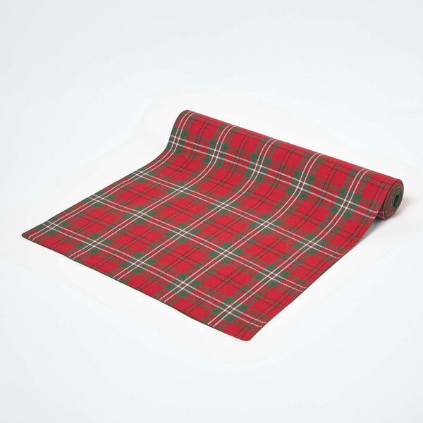 Homescapes Cotton Christmas Prince Edward Tartan Table Runner