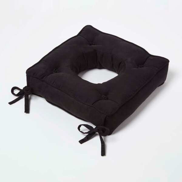 Homescapes Black Faux Suede Coccyx Cushion with Ties