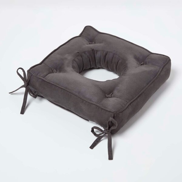 Homescapes Grey Faux Suede Coccyx Cushion with Ties