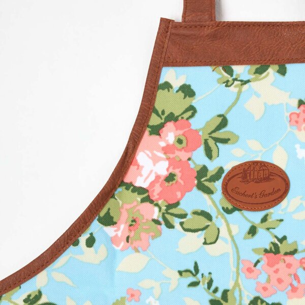 Homescapes Blue and Pink Gardening Apron with Floral Rose Design - Chef Apron