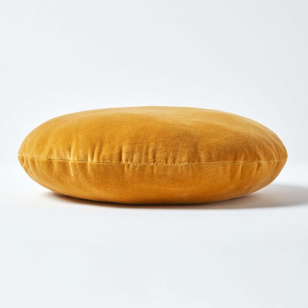 Luxury Mustard Yellow Cotton Velvet Cushion Round Scatter Cushion 40cm