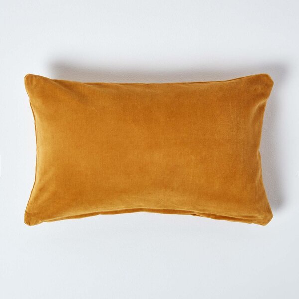 Luxury Mustard Yellow Cotton Velvet Cushion Cover Rectangle 30 x 50 cm