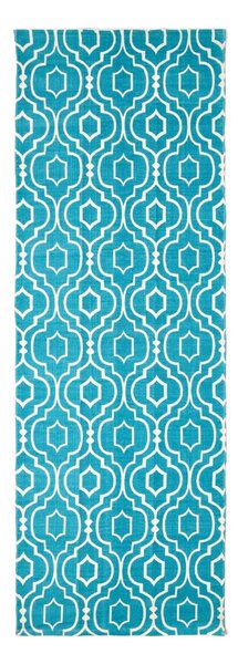 Riga Handwoven Teal and White 100% Cotton Printed Patterned Hall Runner, 66 x 200 cm