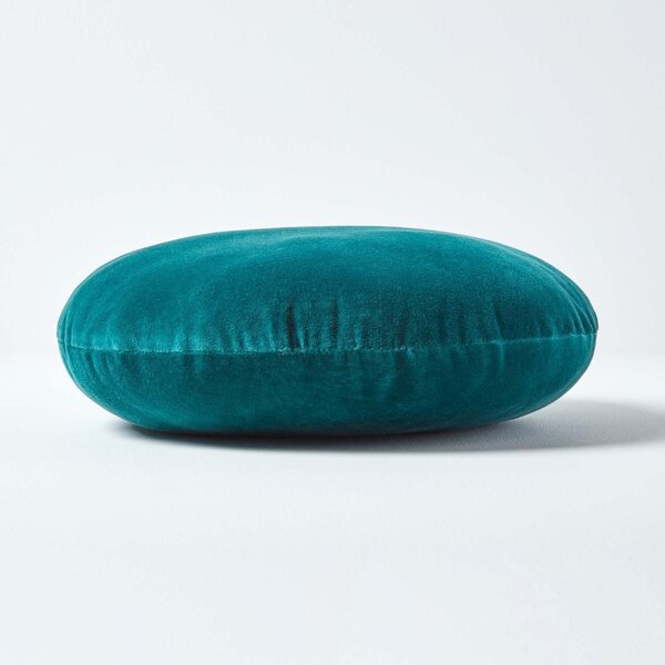 Luxury Teal Green Cotton Velvet Cushion Round Scatter Cushion 40cm