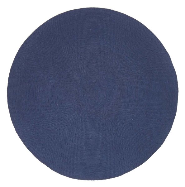 Homescapes Navy Handmade Woven Braided Round Rug, 120 cm