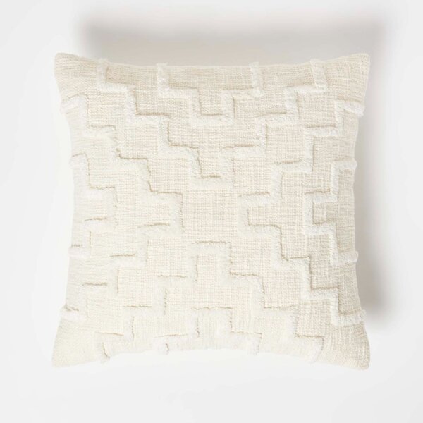 Homescapes Geometric Square Natural Tufted Cotton Cushion 45 x 45 cm