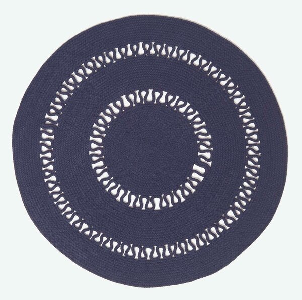 HOMESCAPES Navy Crochet Braided Rug 70cm Round