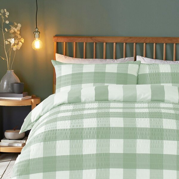 Fusion Seersucker Gingham Duvet Cover Bedding Set Green