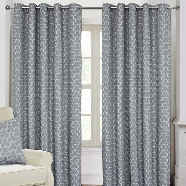 Grey Geometric Jacquard Blackout Eyelet Curtain Pair, 46 x 72"