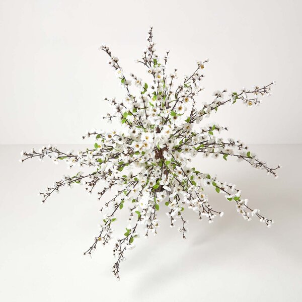 White Silk Flower Artificial Blossom Tree with Real Wood Trunk, 5 Feet