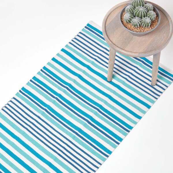 Modern Blue Scandinavian Style Striped Cotton Runner, 66 x 200 cm