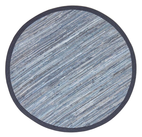 Homescapes Blue Denim Handwoven Striped Chindi Large Round Rug