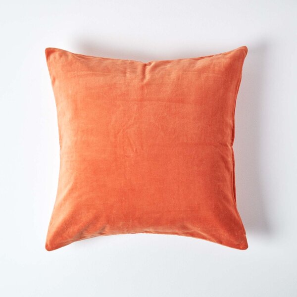 Luxury Burnt Orange Cotton Velvet Cushion Cover Large Square 60 x 60cm