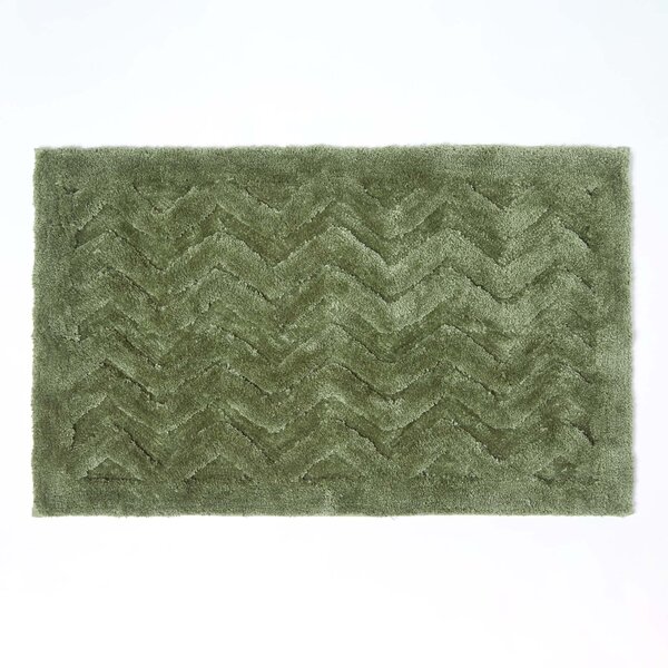 Sage Green Super Absorbent Thick Pile Chevron Non Slip Bath Mat