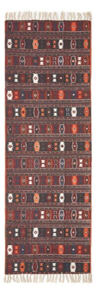 Cotton Kilim Printed Hall Runner Terracotta,Black and Brown Design,66 x 200 cm