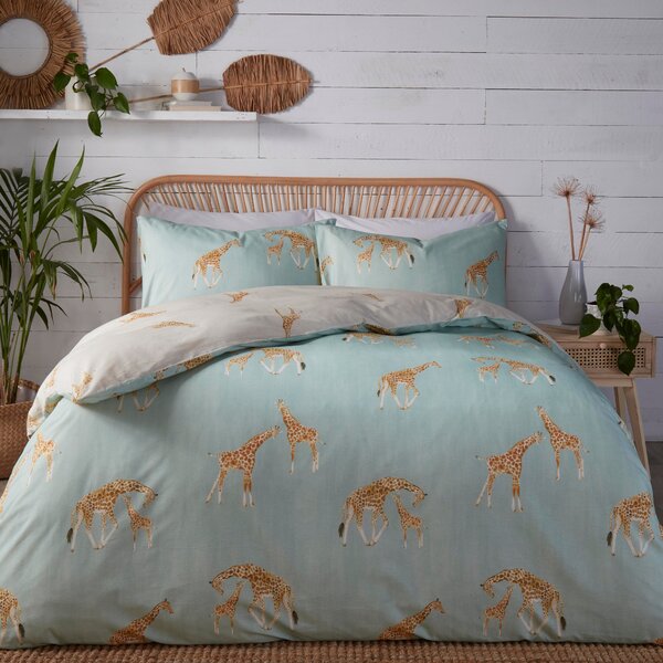 Milo Giraffe Duck Egg Blue Duvet Cover and Pillowcase Set Light Blue